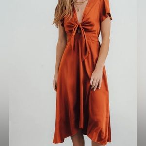 BALTIC BORN CINNAMON Poppy Satin Midi Dress
